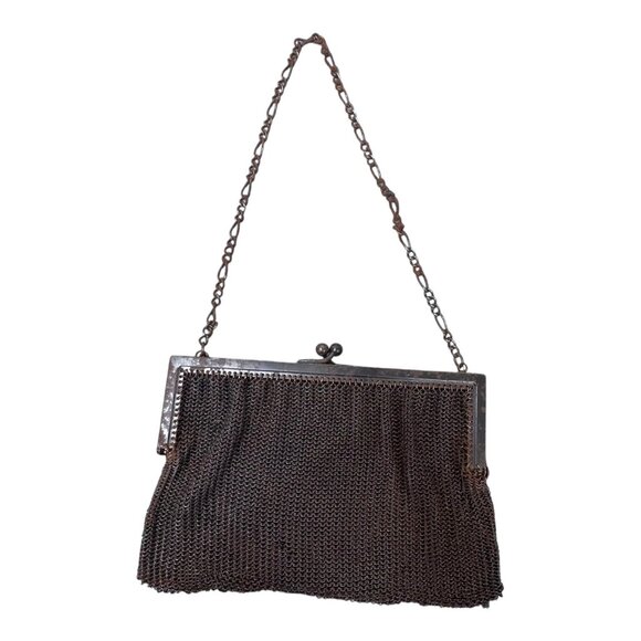 Antique Mesh Evening Chainmail Purse Art Nouveau Chain Handle Women Handbag READ - Picture 2 of 8
